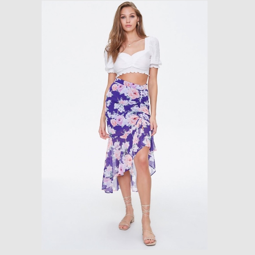 Floral Chiffon High-low Skirt